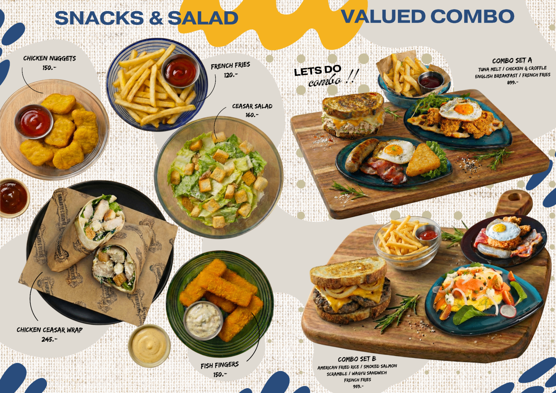 Eastern Glass café snacks, salad and value combo menu board